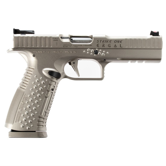 American Precision Firearms Strike One, Ergal, Semi-auto, Striker Fired, Full Size, Aluminum Frame Pistol, 9MM, 5 in Barrel, No Manual Safety, Brushed Finish, Silver, Fiber Optic Front Sight with Adju