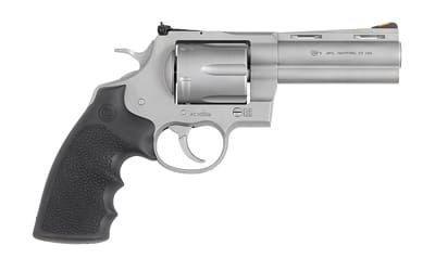 Colts Manufacturing Anaconda, Revolver, 44 Magnum, 4.25 in Barrel, Matte Stainless Steel Finish, Hogue Rubber Grip, Adjustable Rear Sight, Red Ramp Front Sight, 6 Rounds ANACONDA-SM4RTS