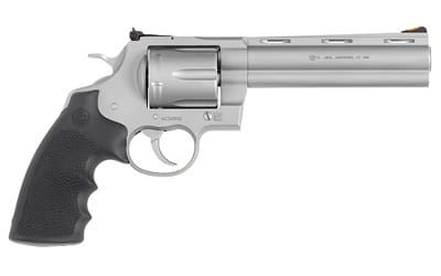Colts Manufacturing Anaconda, Revolver, 44 Magnum, 6 in Barrel, Matte Stainless Steel Finish, Hogue Rubber Grip, Adjustable Rear Sight, Red Ramp Front Sight, 6 Rounds ANACONDA-SM6RTS