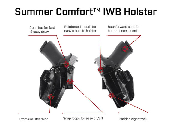 Galco SUM212B Summer Comfort IWB Black Leather Belt Loop Fits Sig P229 Fits Sig P228 Right Hand, Holster