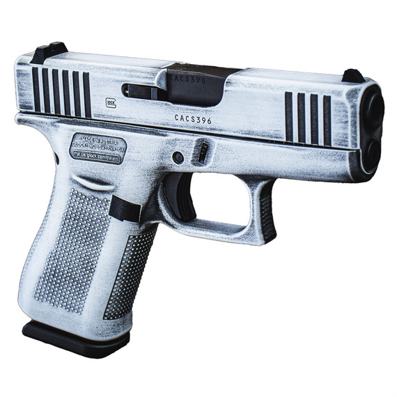 Glock 43X, Striker Fired, Semi-auto, Polymer Frame Pistol, Sub-Compact, 9MM, 3.41 in Barrel, Glock Marksman Barrel, Battle Worn Cerakote, White, Fixed Sights, 10 Rounds, 2 Mags 300-045-0300-11