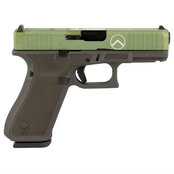 Glock 45 M.O.S., Semi-auto, Striker Fired, Compact, 9MM, 4.02 in Barrel, Cerakote Finish, Agoge Green With Cobalt Frame And Laser Engraving, 17 Rounds, 3 Mags PA455S204MOS-AGCBLAS
