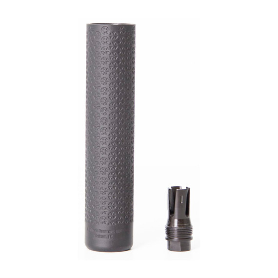 Radical Firearms Sinter Titanium Suppressor, 7.62MM, 8 in Length, 1.75 in Diameter, 16oz, Black High Temp Cerakote, Full Auto Rated, Muzzle Brake Taper Mount Design STS762