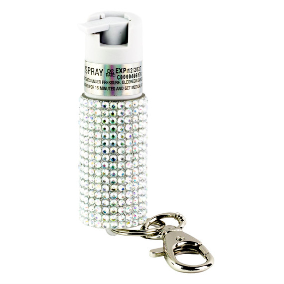 Sabre Jeweled, .54oz, Jeweled Silver, Snap Clip Keychain, Twist Lock Safety KR-J-WH-02