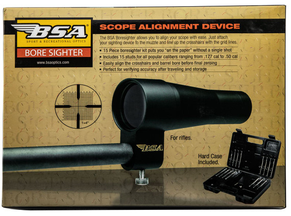 BSA BS30 Bore Sight Kit, Pistol/, Rifle Multi-Caliber Hard Case 15 Arbors