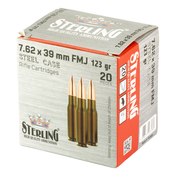 Sterling 7.62X39mm, 123 Grain, Full Metal Jacket, Steel Cased, 20 Round Box SRL8698779967284