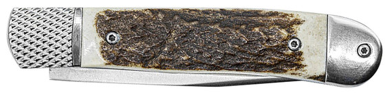 CobraTec Knives CTTHRSTG Trapper Hidden Release 3.12 Flip Open Drop Point Plain Satin D2 Steel Blade, 4.25 Stag Scales Handle, Knife