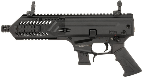 Gforce BLADE8 Blade8 9mm Luger 15+1 8 Black QPQ Steel Barrel, Black Anodized Pic Rail Receiver, Rear Pic Rail Brace Mount, Forend Charge Handle/Slap Handle for Bolt Release, Black Poly Grip, Tactical Pistol