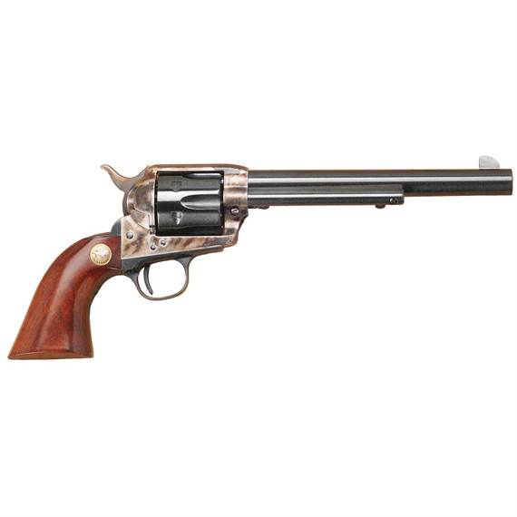 Cimarron Model P, Single Action Army, 45LC, 7.5 in Barrel, Steel, Case Hardened Finish, Wood Grips, Fixed Sights, 6 Rounds MP415