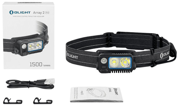 Olightstore Usa Inc ARRAY2PROBK Array 2 Pro Black Anodized 45/50/100/200/300/450/750/800/1,500 Lumens White/Red LED, Headlamp