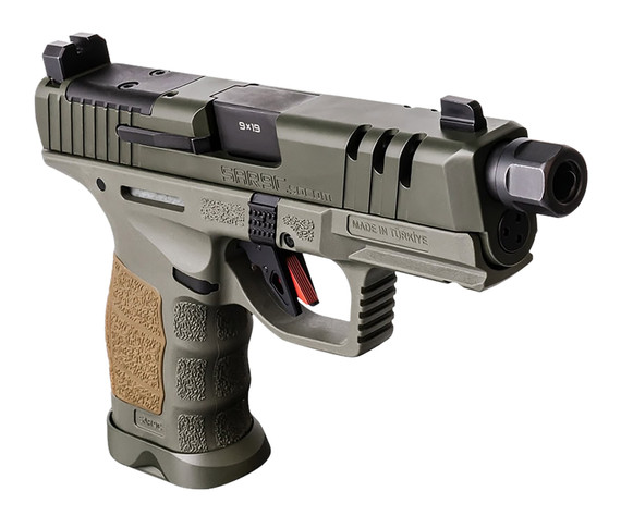 SAR USA SAR9CSOCOMOD SAR9 C Compact Frame 9mm Luger 21+1 4 Black Steel Threaded Barrel, OD Green Cerakote Steel Optic Ready/Ported/Serrated Slide, OD Green Poly Frame w/Pic Rail, Interchangeable Backstrap Grip, Pistol