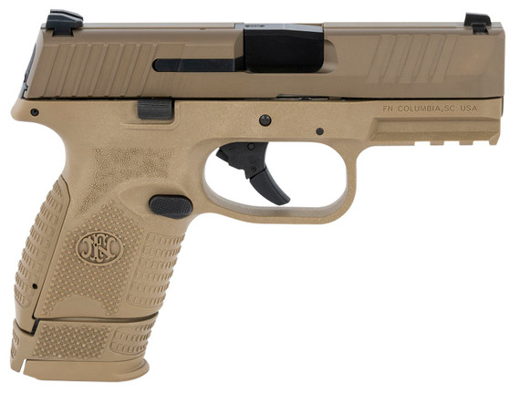 FN 66100818 509C Compact Frame 9mm Luger 15+1/12+1, 3.70" Black Steel BBL, FDE PVD Serr Stainless Slide & Polymer Frame w/Pic Rail, FDE Interchangeable Backstrap Grip, Ambidextrous,Pistol