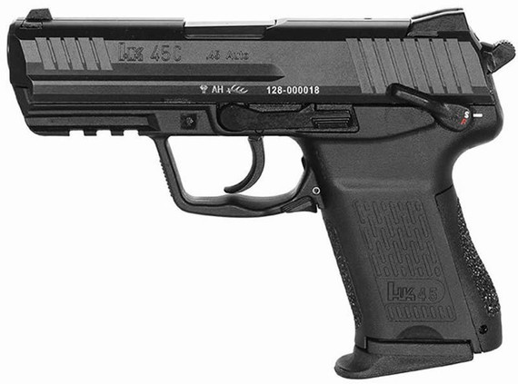 Heckler & Koch 81000018 HK45 V1 *MA Compliant Compact Frame 45 ACP 8+1, 3.94 Black Polygonal Rifled Barrel, Serrated Steel Slide, Poly Frame w/Pic Rail, Black Interchangeable Backstrap Grip, Ambi, Pistol
