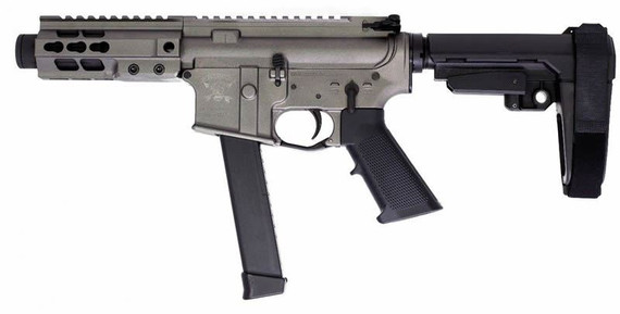 Brigade MFG AR Pistol A0915532, 9mm, 5.5", No Brace, Mini Can, Tungsten Cerakote, Glock Mag, 33 Rds