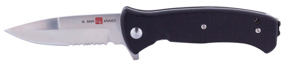 AL Mar Knives AMK2201 Mini S.E.R.E. 2020 G 3 in Folding Talon Part Serrated Satin D2 Steel Blade G10 Black Handle