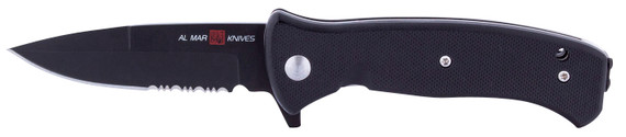 AL Mar Knives AMK2205 Mini S.E.R.E. 2020 Night G 3 in Folding Talon Part Serrated Matte Black Titanium D2 Steel Blade G10 Black Handle
