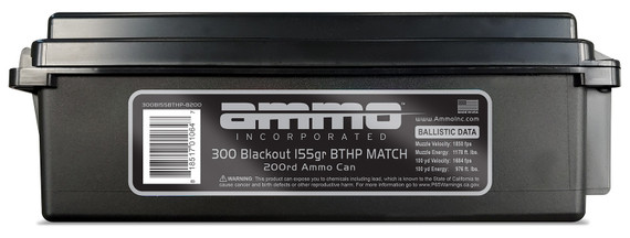 Ammo Incorporated 300B155BTHPB200 Signature 300 Blackout 155 gr Boat-Tail Hollow Point (BTHP) 200 Bx/ 6 Cs