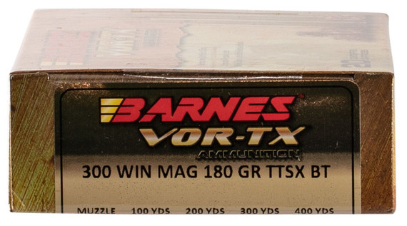 Barnes Bullets 21538 VOR-TX 300Win Mag 180gr Tipped TSX Boat Tail 20 Per Box/10 Case Centerfire, Rifle Ammunition