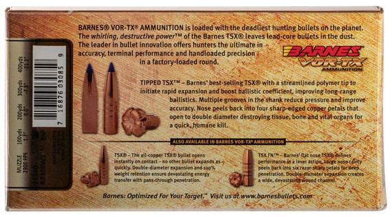 Barnes Bullets 21540 VOR-TX 308Win 150gr Tipped TSX Boat Tail 20 Per Box/10 Case Centerfire, Rifle Ammunition