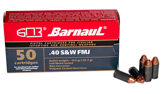 Barnaul Ammo BRN40SWZNFMJ165IPSC Pistol 40 S&W 165 gr Full Metal Jacket (FMJ) 50 Bx/ 10 Cs