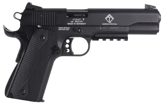 GSG GSG1911ADOP M1911 ADOP 22 LR 10+1 5 in Black Steel/Threaded Barrel & Serrated Slide, Zinc Alloy w/Accessory Rail & Beavertail Frame Black Double Diamond Polymer Grip, Pistol