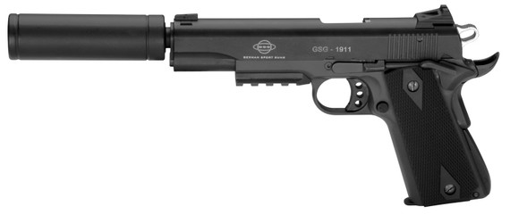GSG GSG1911ADOP M1911 ADOP 22 LR 10+1 5 in Black Steel/Threaded Barrel & Serrated Slide, Zinc Alloy w/Accessory Rail & Beavertail Frame Black Double Diamond Polymer Grip, Pistol