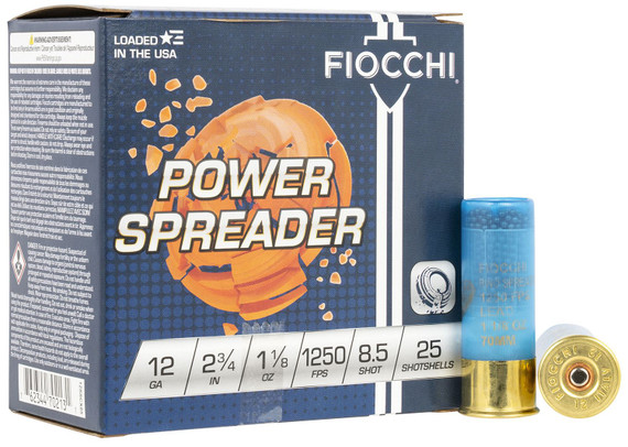 Fiocchi 12SSCX85 Exacta Target Power Spreader 12Gauge 2.75 in 1 1/8oz 8.5Shot 25 Per Box/10 Case, Shotgun Shells