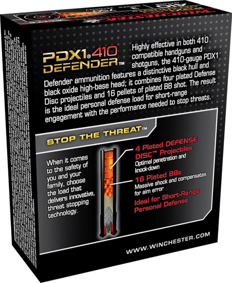 Winchester S413PDX1 PDX1 Defender Combo 410Gauge 3 in 4Defense Discs/16 BBs Shot 10 Per Box/10 Case, Shotgun Shells