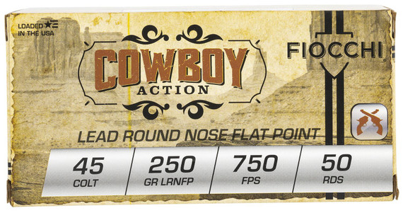 Fiocchi 45LCCA Cowboy Action 45Colt 250gr Lead Round Nose Flat Point 50 Per Box/10 Case Centerfire, Handgun Ammunition