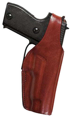 Bianchi Thumbsnap High Ride Holster w/Snap & Open Muzzle, Tan, Model 17642, For Colt Officers ACP; Detonics Combat Master .45; Para Ordnance P12