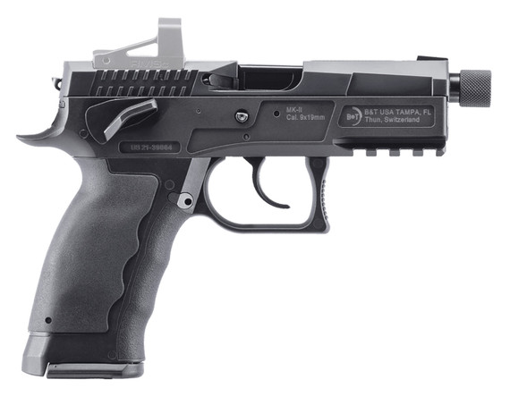 BT Firearms 510001 MKII DA/SA 9mm Luger 17+1 4.30in Threaded, Black, Picatinny Rail Frame, Shield RMS Cut Slide, Rubber Grip