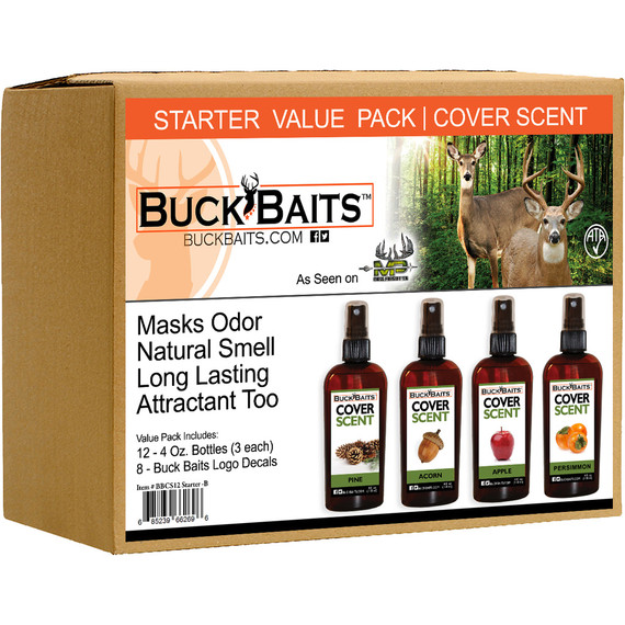 Buck Baits Cover Scent Starter Kit Pine/ Acorn/ Apple/ Persimmon 3 oz ea BBCS12STARTER-B