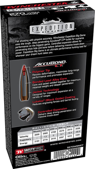 Winchester Ammo S270WSMCT Expedition Big Game 270 WSM 140 gr Winchester AccuBond CT 20 Per Box/ 10 Case
