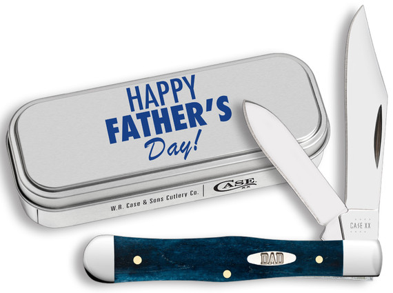 Case 10609 Father's Day 3 in Folding Clip/Pen Mirror Polished Tru-Sharp SS Blade Mediterranean Blue Bone Handle