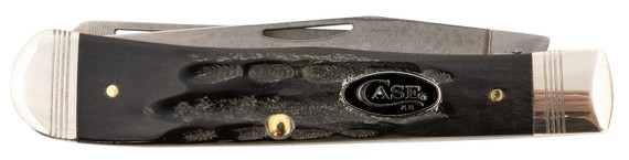Case 65090 Trapper 3.25 in/3.27 in Folding Clip Point/Spey Plain Stonewashed Satin S35VN SS Blade/Rough Black Jigged Buffalo Horn Handle