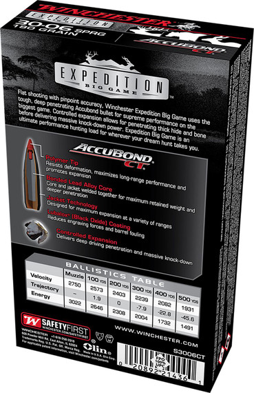 Winchester Ammo S3006CT Expedition Big Game 30-06 Springfield 180 gr Winchester AccuBond CT 20 Per Box/ 10 Case