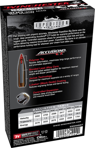 Winchester Ammo S300WMCT Expedition Big Game 300 Win Mag 180 gr Winchester AccuBond CT 20 Per Box/ 10 Case