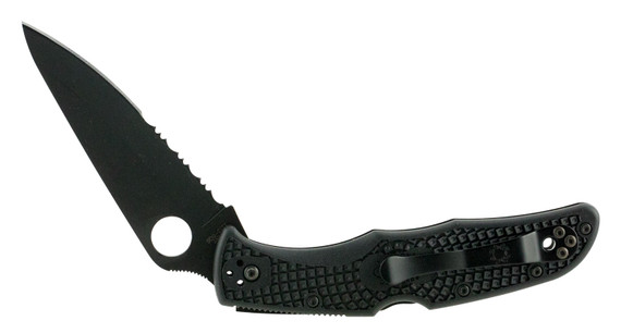 Spyderco C10PSBBK Endura 4 Lightweight 3.75 in Folding Clip Point Part Serrated Black TiCN VG-10 SS Blade Black Textured FRN Handle Includes Pocket Clip, Knife
