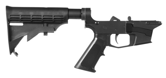 CMMG 92CA314 Lower Group 9mm Luger 7075-T6 Aluminum Black Anodized, Black Synthetic 6 Position M4 Stock & Pistol Grip for CMMG Resolute 100 MK17