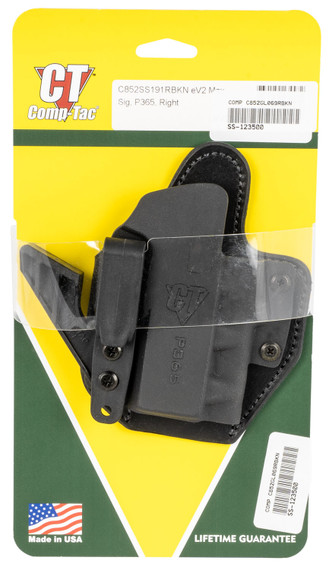 Comp-Tac C852GL069RBKN eV2 Max Black Kydex Holster w/Leather Backing IWB fits Glock 43 Right Hand