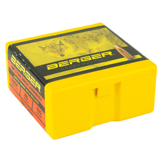 Berger Bullets FB Varmint. 243 Diameter, 6MM/243 Winchester, 80 Grain, Flat Base Hollow Point, 100 Count 24321