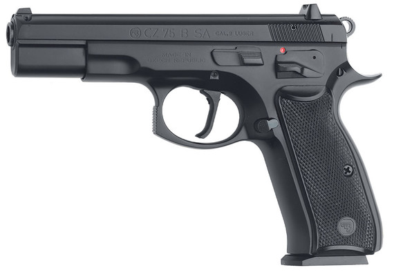CZ Model 75B Pistol 01150, 9 MM, 4.7 in BBL, Sngl Actn Only, Blk Syn Grips, Fixed Sights, Blk Finish, 10 + 1 Rds