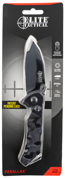 Elite Tactical ETFDR005BKCS Parallax 3.50 in Folding Drop Point Plain Black D2 Steel Blade G10 Black Handle