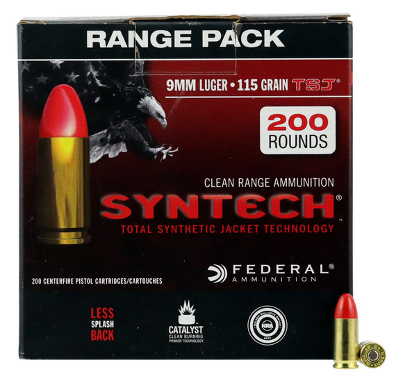Federal American Eagle Syntech Handgun Ammunition, 9mm Luger | AE9SJ1200