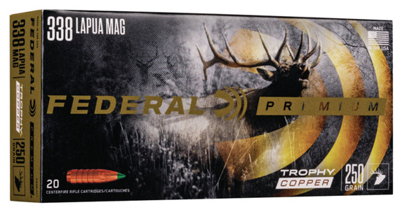 Federal P338LTC1 Premium 338 Lapua Mag 250 gr Trophy Copper (TC) 20 Bx/ 10 Cs