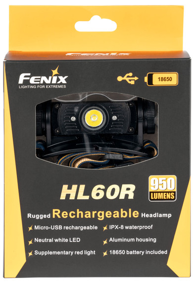 Fenix FX-HL60RU2B HL60R 5-950 Lumens Red/White LED Bulb Black Anodized 381 ft Distance