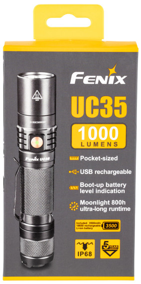 Fenix FX-UC35V2.0 UC35 V2.0 Black Hardcoat Anodized Aluminum White 1-1000 Lumens Cree LED 873 ft Range