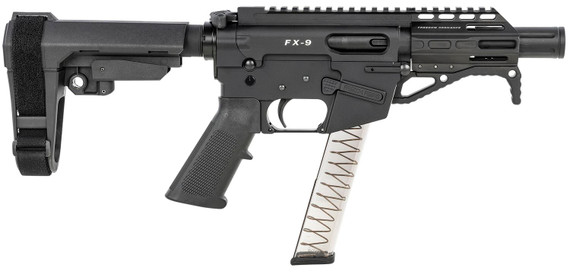 Freedom Ordnance FX9P4S FX-9 AR Pistol 9mm Luger 4 in 31+1 Black Hard Coat Anodized Black Nitride Adjustable Stock Black Polymer Grip Right Hand