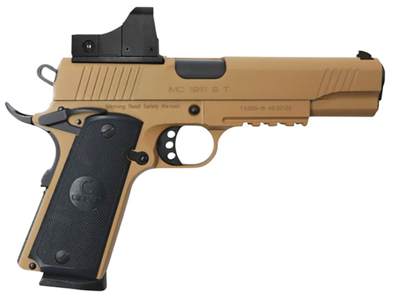 Girsan 390065 MC1911 S 45 ACP 5 in 8+1 Dark Earth Frame/Slide Checkered Black Polymer Grips Includes Red Dot