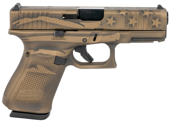 Glock PA235S204MOS G23 Gen5 Compact MOS 40 S&W 4.02 in 13+1 Overall Black/Coyote Battle Worn Flag Cerakote Steel with Front Serrations & MOS Cuts Slide Rough Textured Interchangeable Backstraps Grip